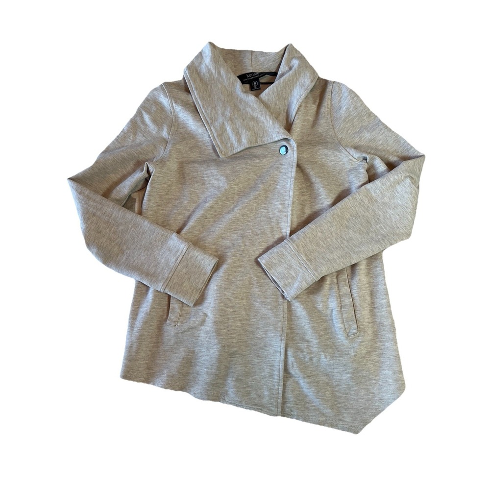 Kensie Asymmetrical Jacket Heather Beige Sweatshirt Cardigan Women Small Cozy